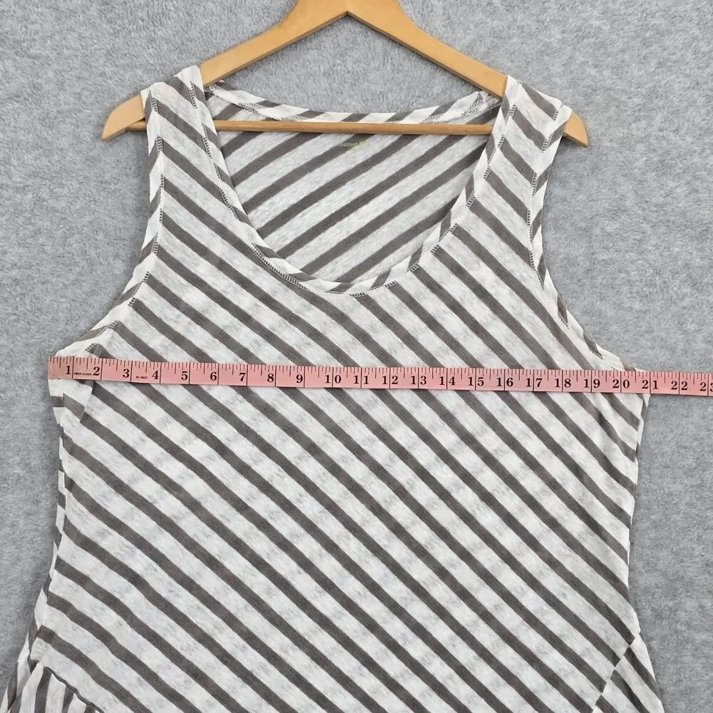 Garnet Hill XL Linen Gray White Asymetrical Stripe Sleeveless Tank Top Shirt